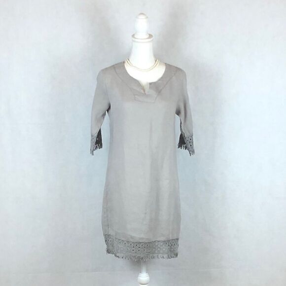 SzXS Alessia Pacini Taupe Lace Linen Dress - Picture 1 of 8